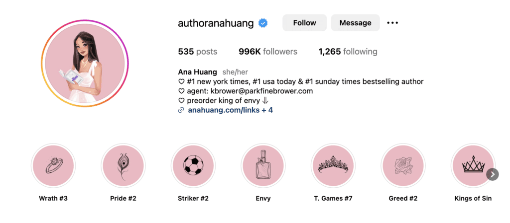 Author Instagram of romance novelist Ana Huang